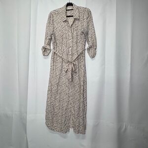 Mud Pie Women's Medium‎ Beige Black Leopard Print Long Sleeve Midi Shirt Dress